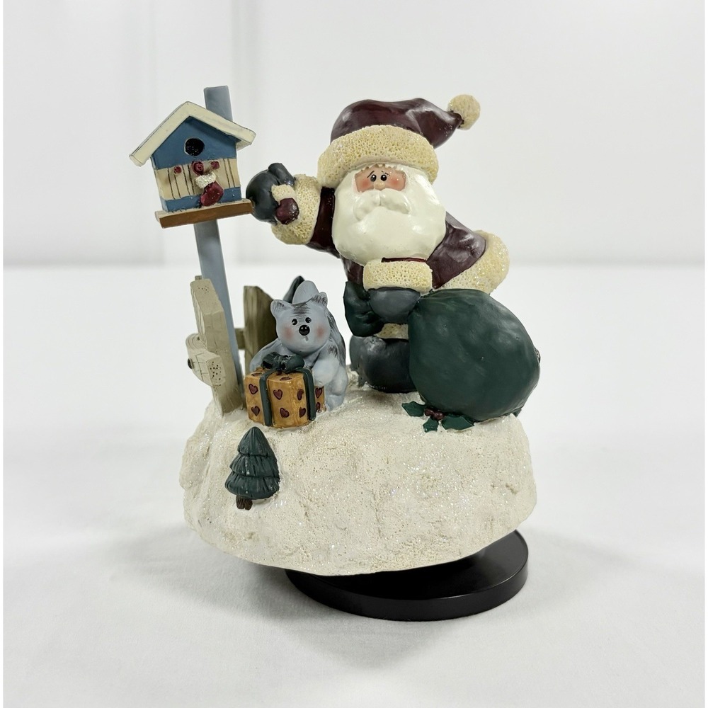Crazy Mountain Santa Claus Squirrel Birdhouse Musical Figurine Rotating Folk Art